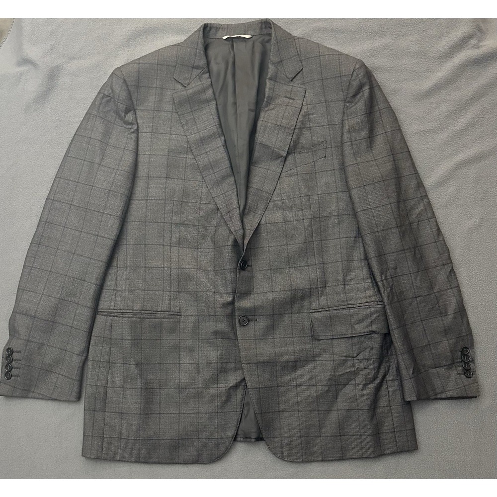 Canali Blazer Mens 40R US 58R EU Gray Plaid Wool Sport Coat Jacket Italy